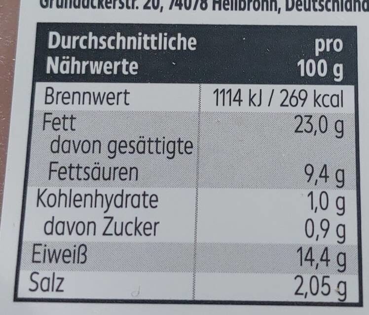 Delikatess Bierwurst Spitzenqualität - Nährwertangaben - en