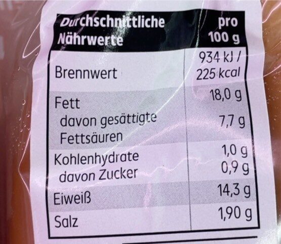 Delikatess Puten-Wiener - Nutrition facts - de