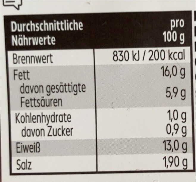 Delikatess Geflügel-Gutsherren-Brühwurst - Nährwertangaben