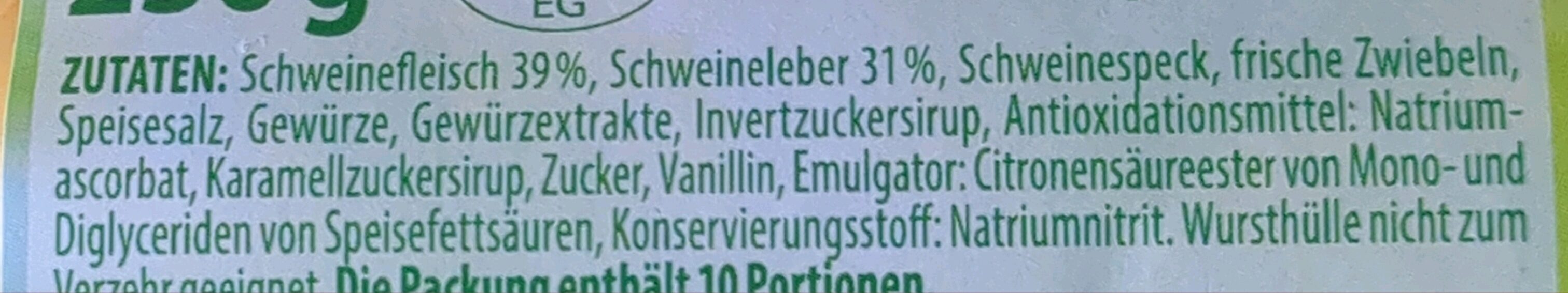 Zimbo Feinste Leberwurst aus Thüringen - Zutaten