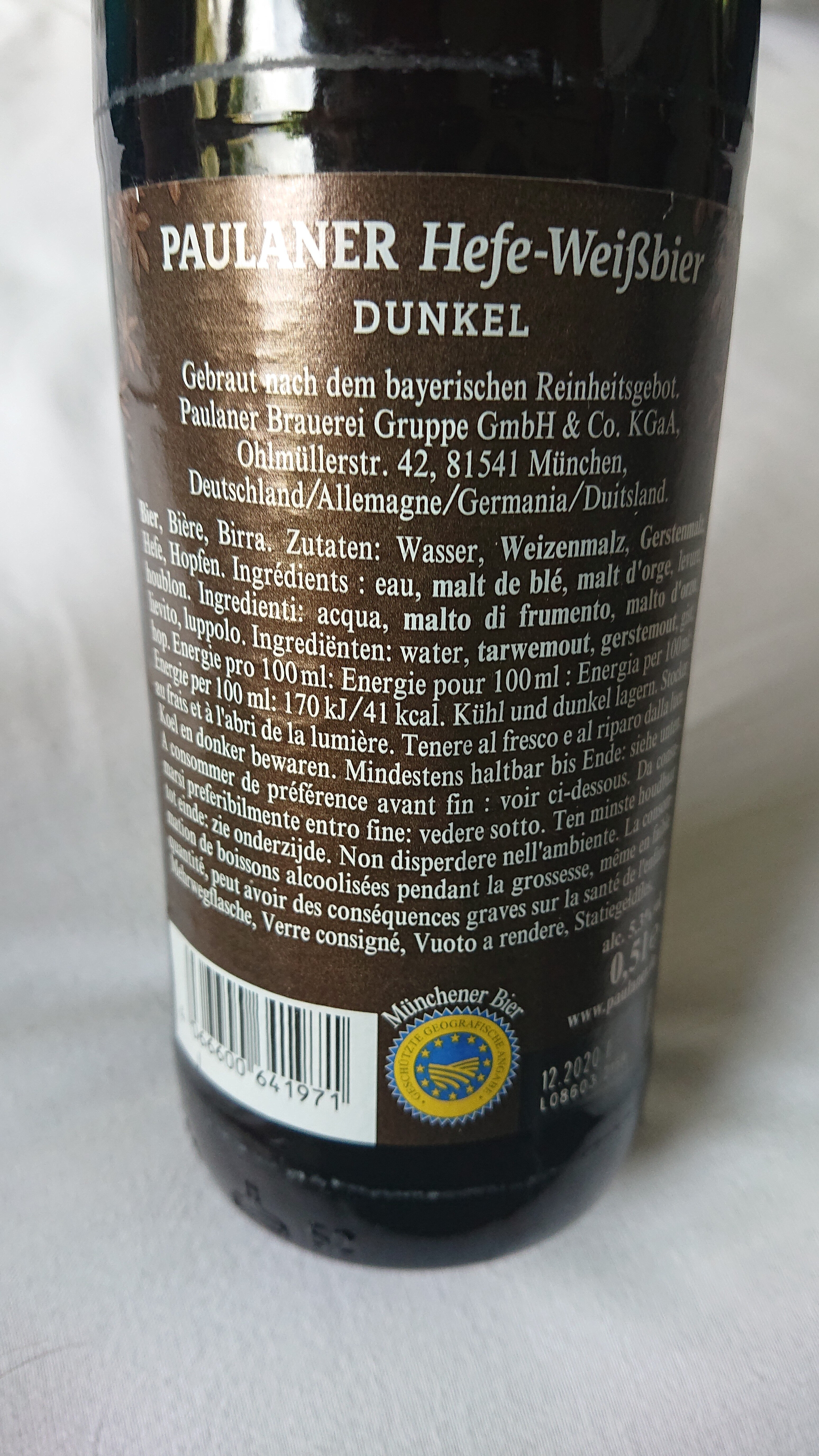 Paulaner Hefe-weißbier Dunkel 0,5 L - Zutaten
