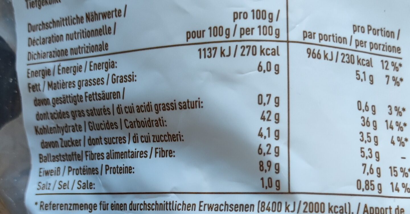 Kernige Rosen Brötchen - Nutrition facts - de