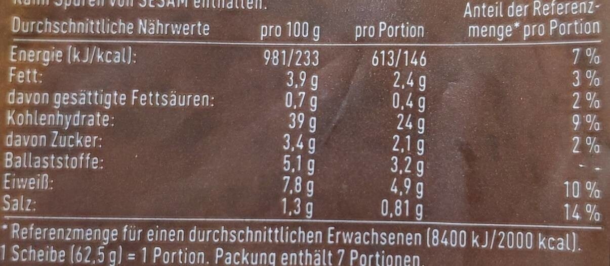Anno 1688 Hafer Brot - Nutrition facts - de