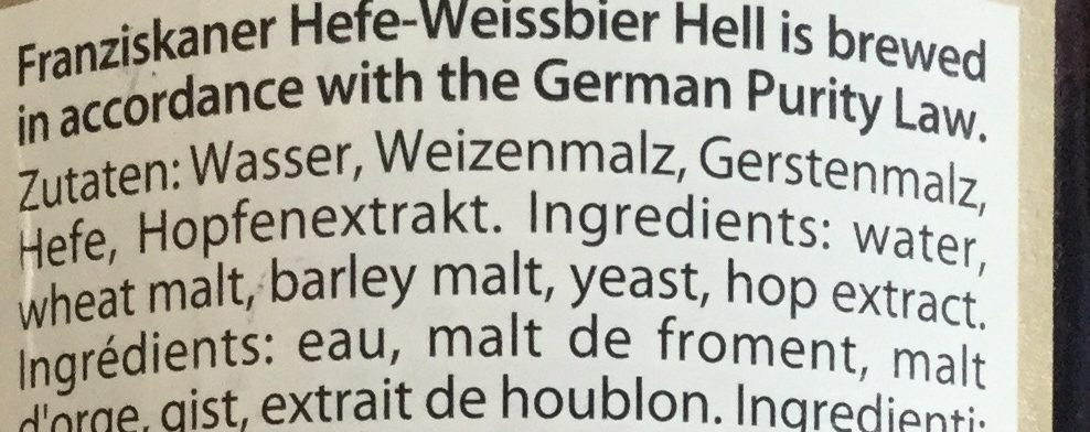 Weissbier - Ingredienser - en