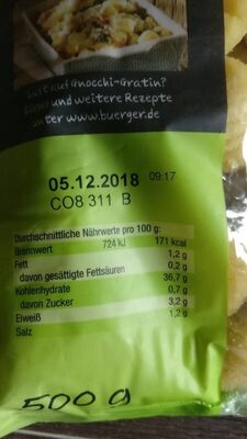 Kartoffel-Gnocchi - Tableau nutritionnel