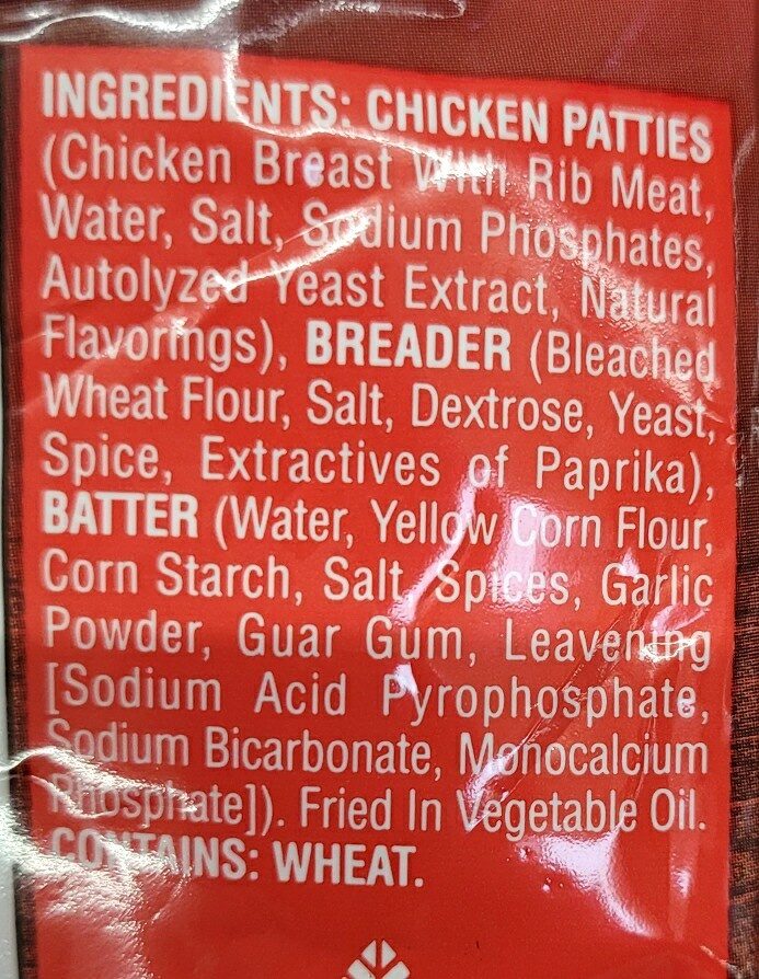 chicken patties banquet - Ingredients