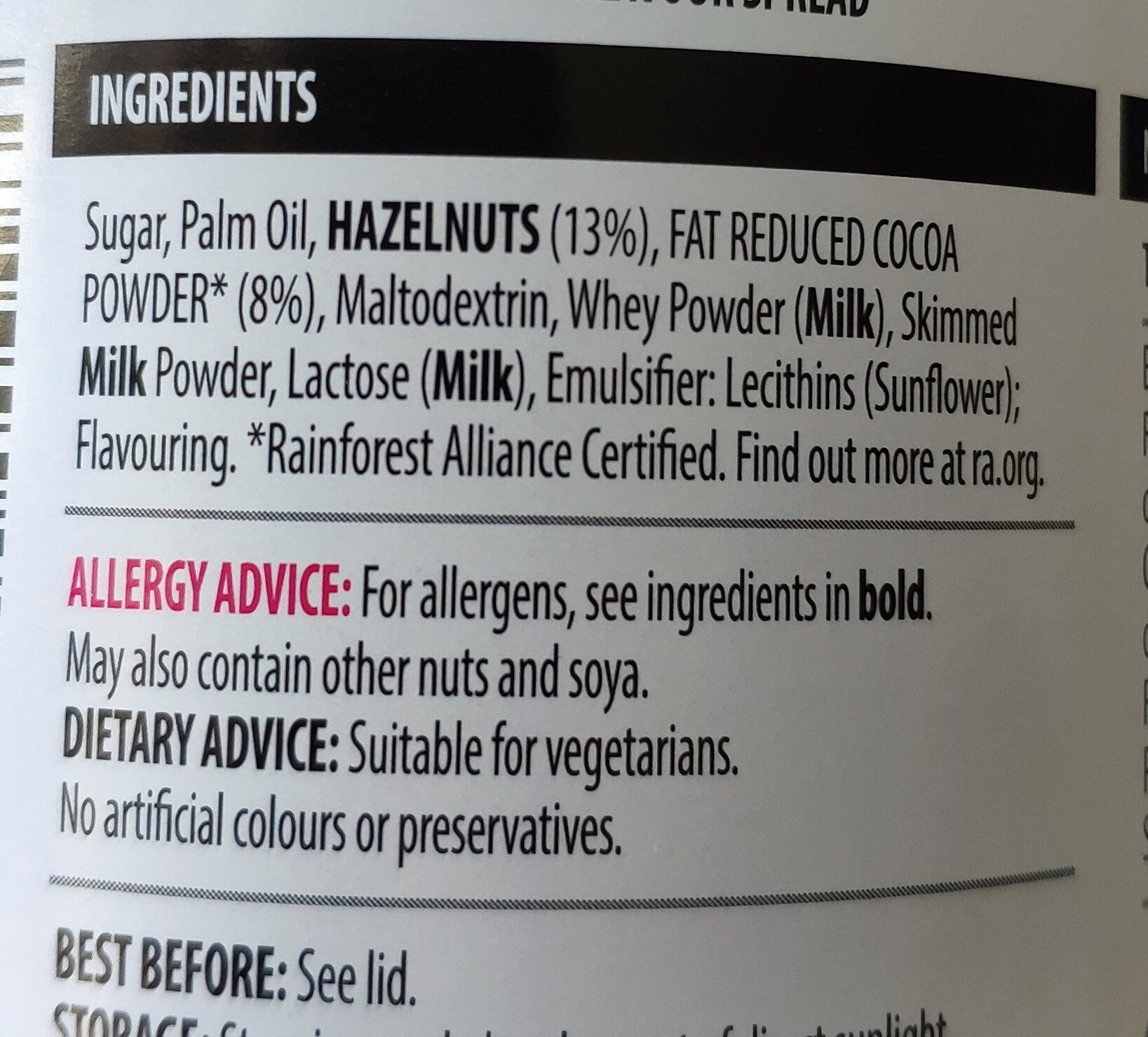 Hazelnut Chocolate Spread - Ingredients