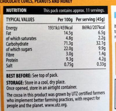 Chocolate crunchy clusters - Nutrition facts