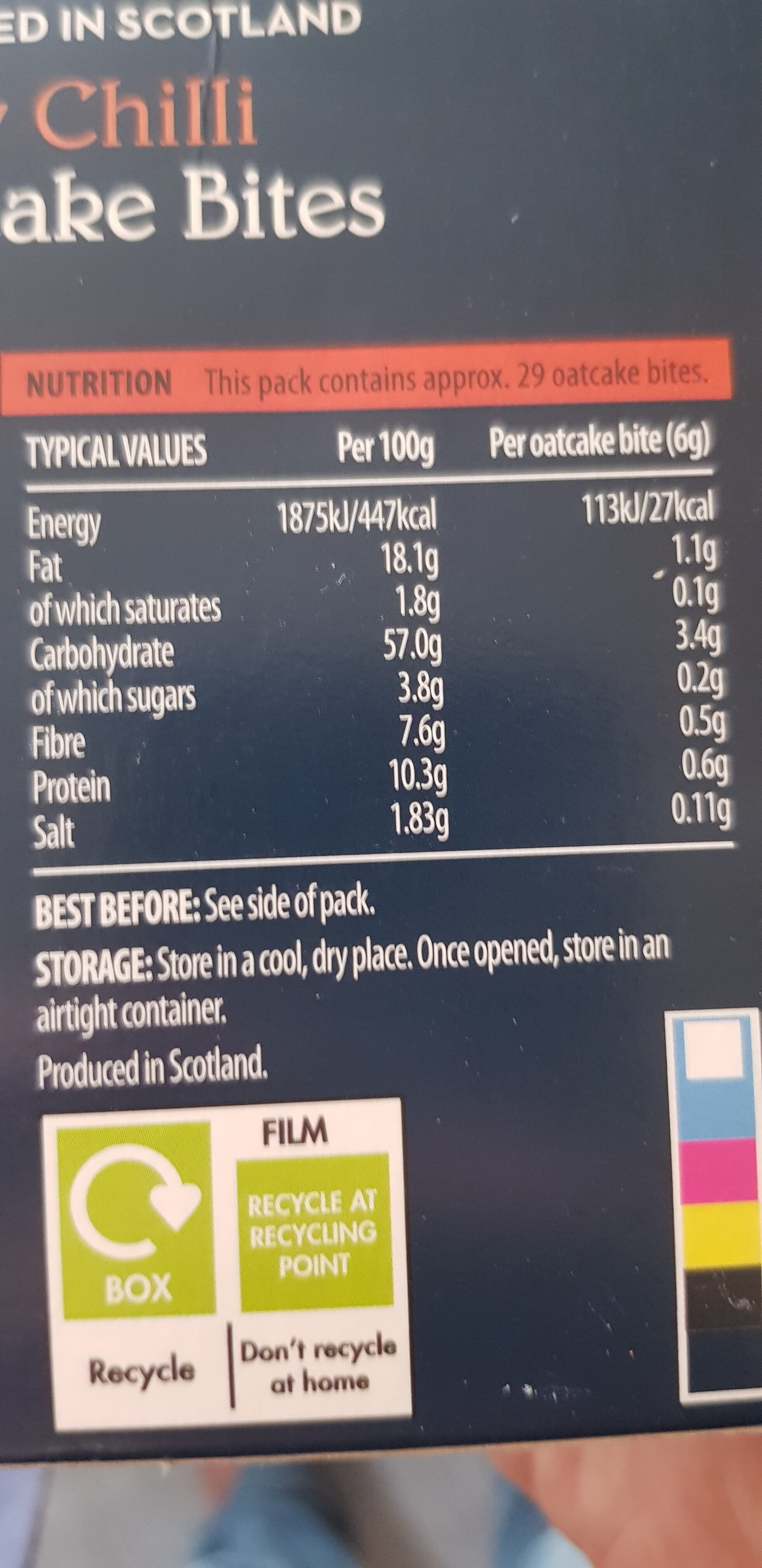 Fiery Chilli oatcake bites - Nutrition facts
