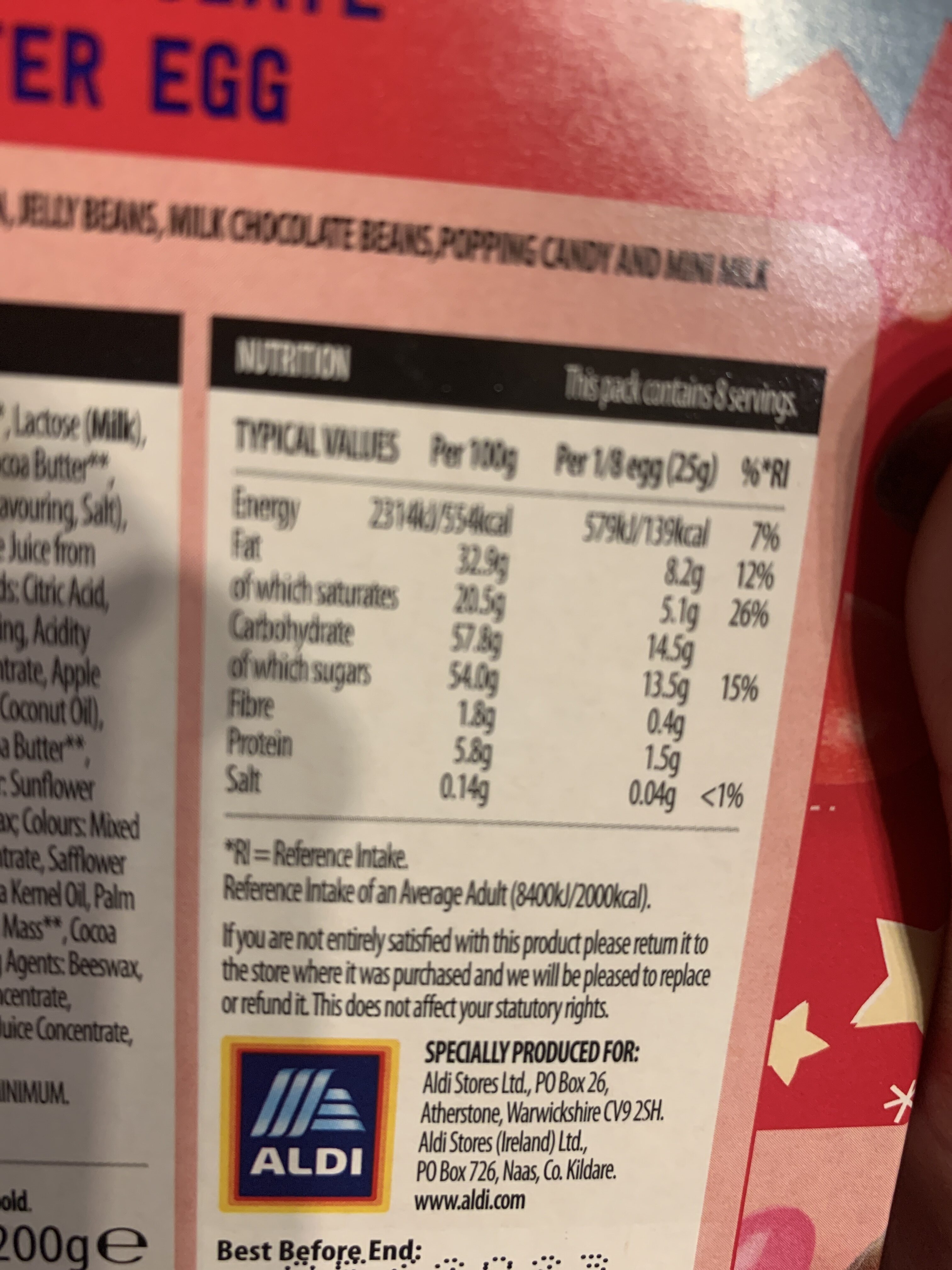 Popping Candy Easter Egg - Nutrition facts