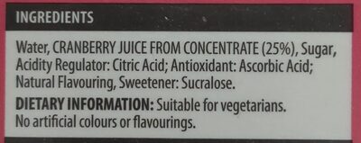 Cranberry Juice Drink - Ingredients