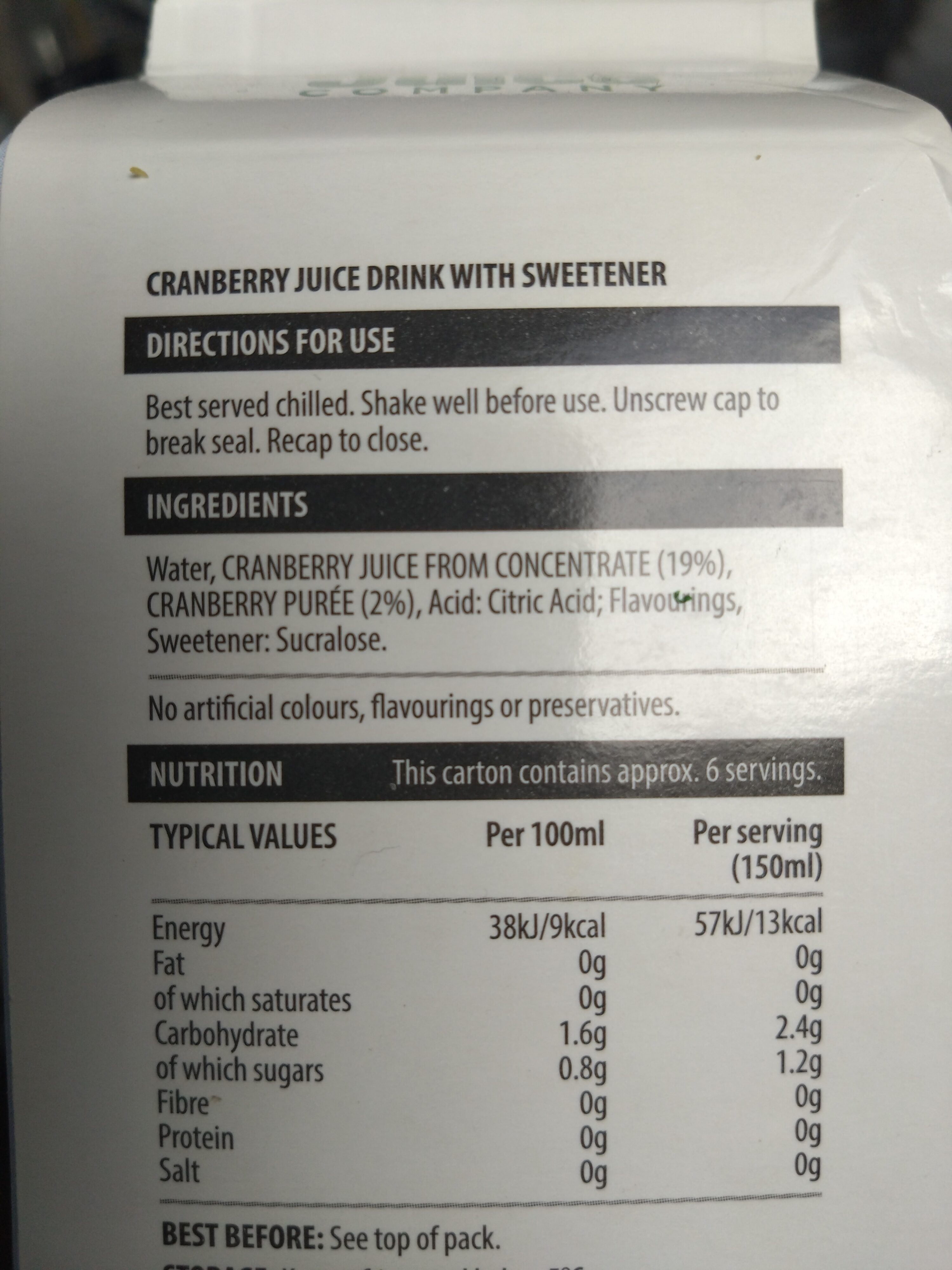 Cranberry juice drink - Ingredients