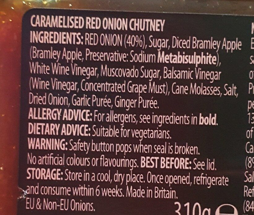 Caramelised red onion sweet chutney - Ingredients