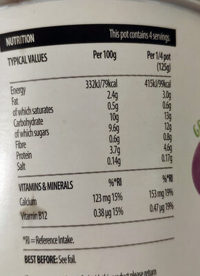 Blueberry Soya Pot - Nutrition facts