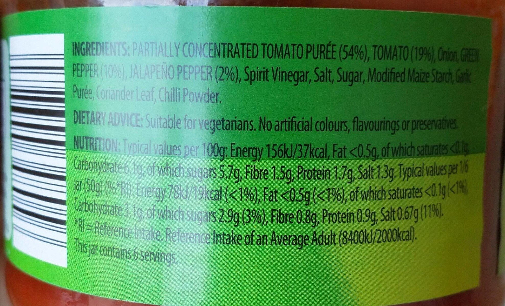 Mild salsa dip - Nutrition facts