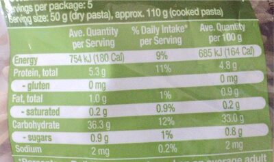 Buckwheat pasta spirals - Nutrition facts