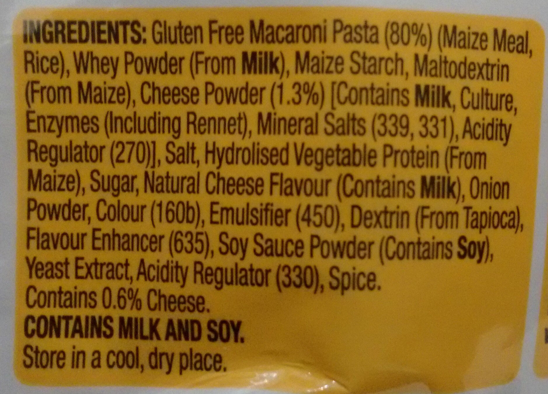 Gluten Free Macaroni & Cheese - Ingredients