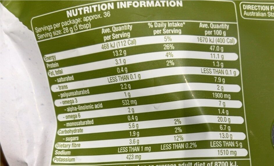 Hemp Seed Protein Powder - Nutrition facts