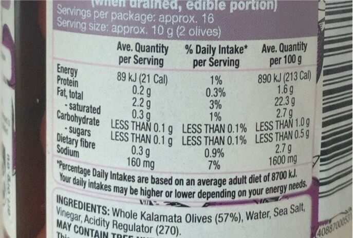 whole kalamata olives - Nutrition facts