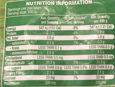 Crinkle cut chips - Nutrition facts