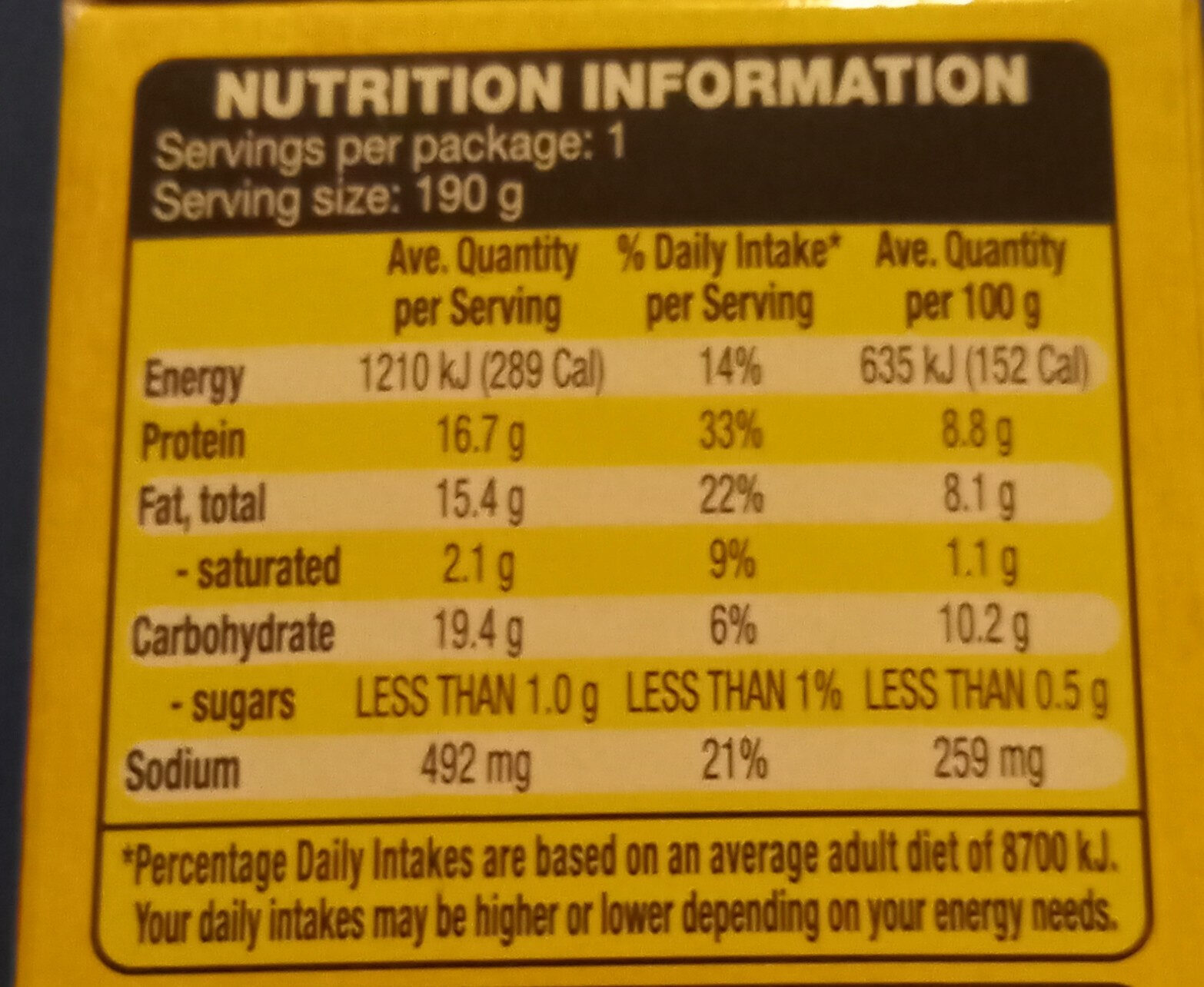 Tuna & Rice Meal: Puttanesca - Nutrition facts