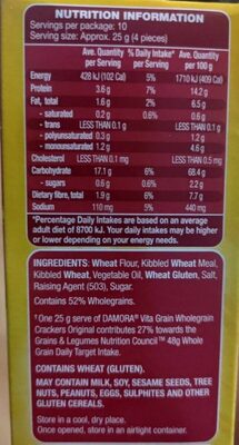 Vita Grain Original Crackers - Nutrition facts