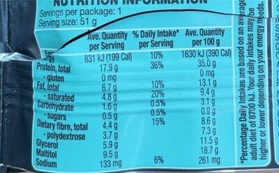 Chocolate coconut protein bar - Nutrition facts