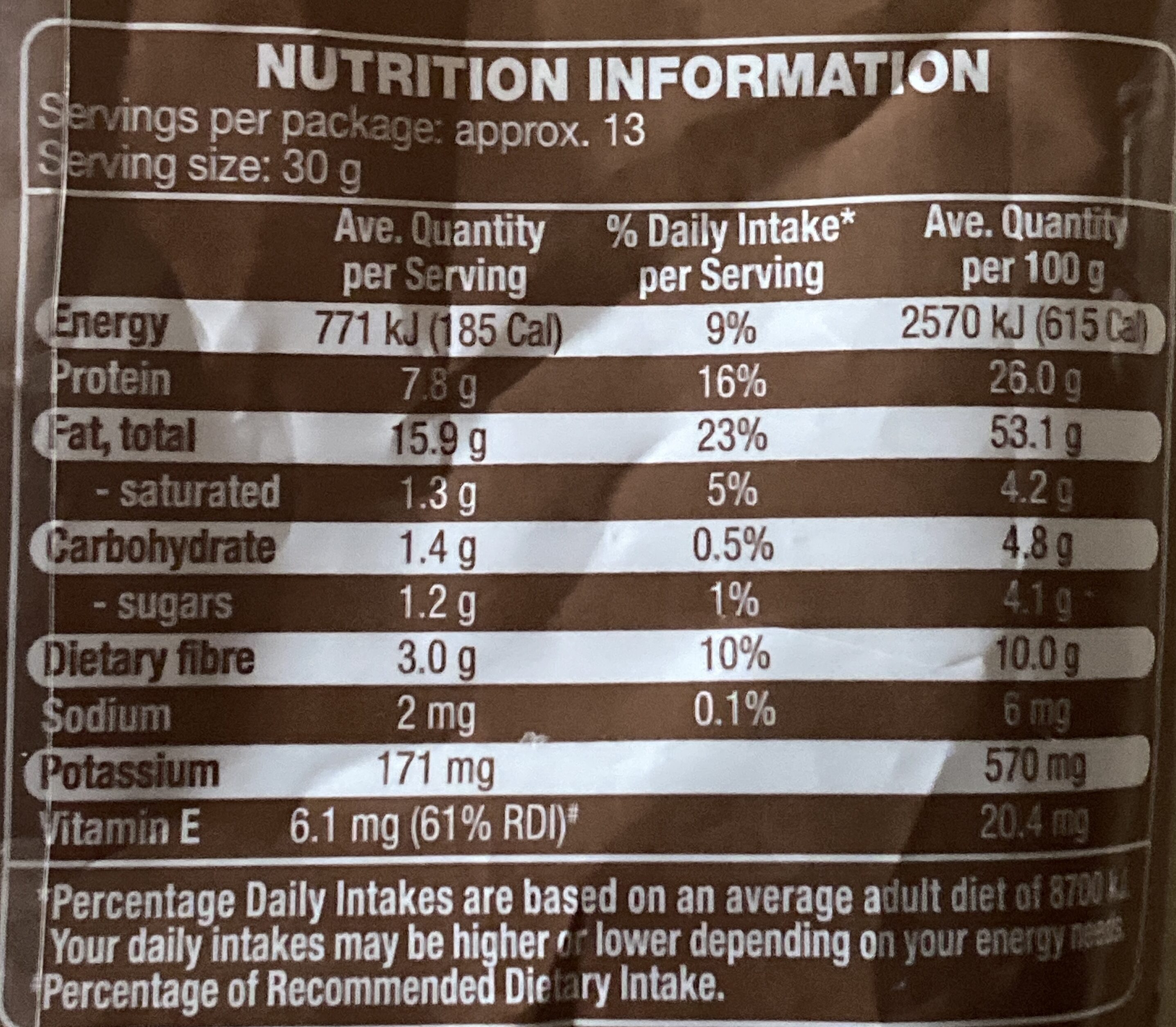 Australian Almonds Dry Roasted - Nutrition facts