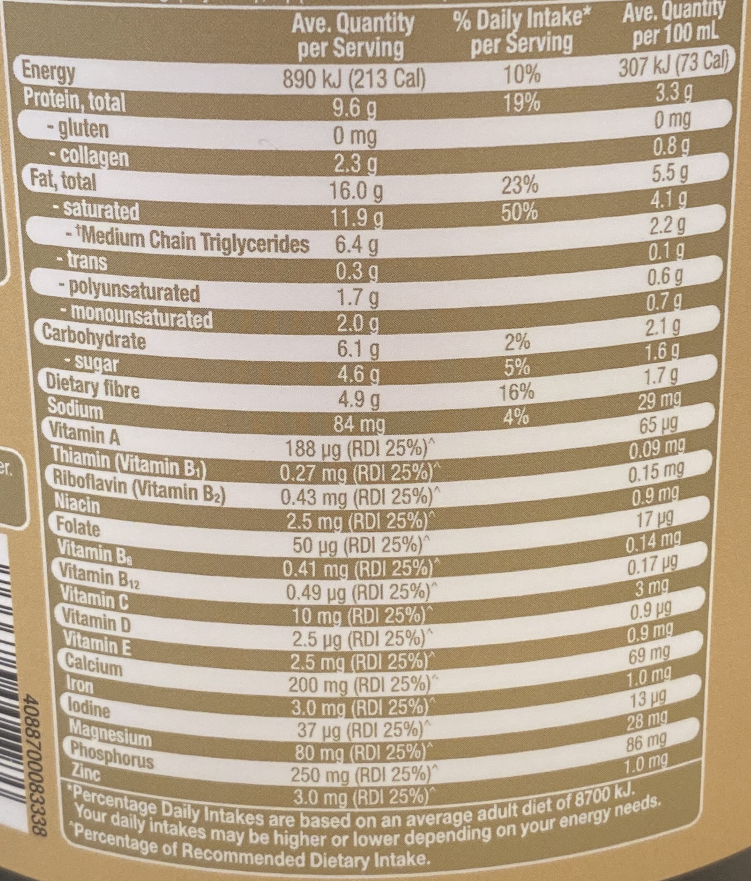 Keto Friendly Shake Coffee Flavoured - Nutrition facts