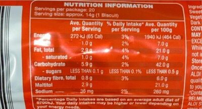 Sugar Less Chocolate Digestives - Tableau nutritionnel - en