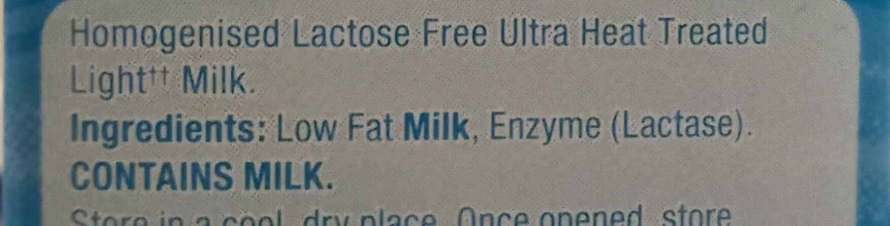 Lactose free low-fat milk - Ingredients