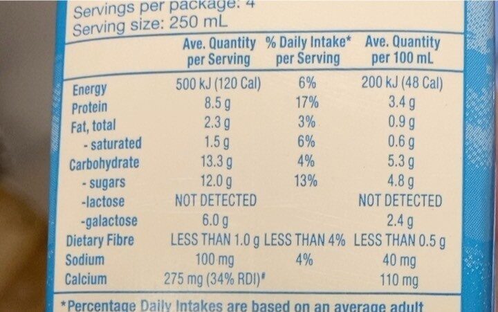 Lactose free low-fat milk - Nutrition facts
