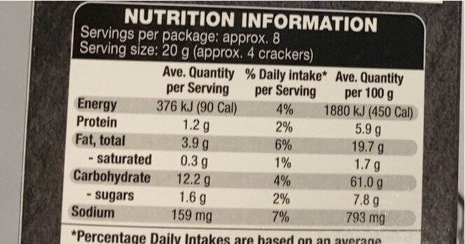 Rosemary Weaten Crackers - Nutrition facts