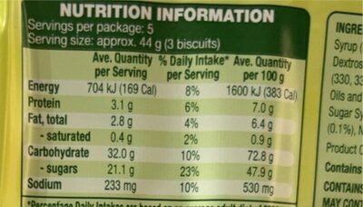 Fruit Bakes - Nutrition facts