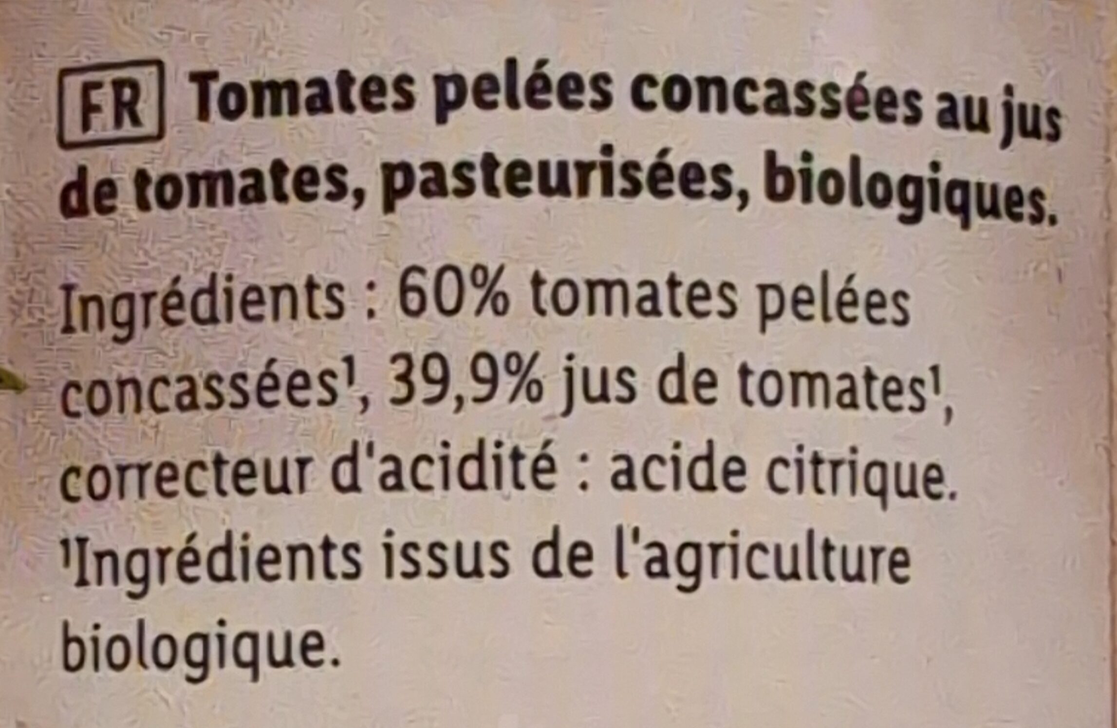 Concassé de tomates Bio - Ingrédients