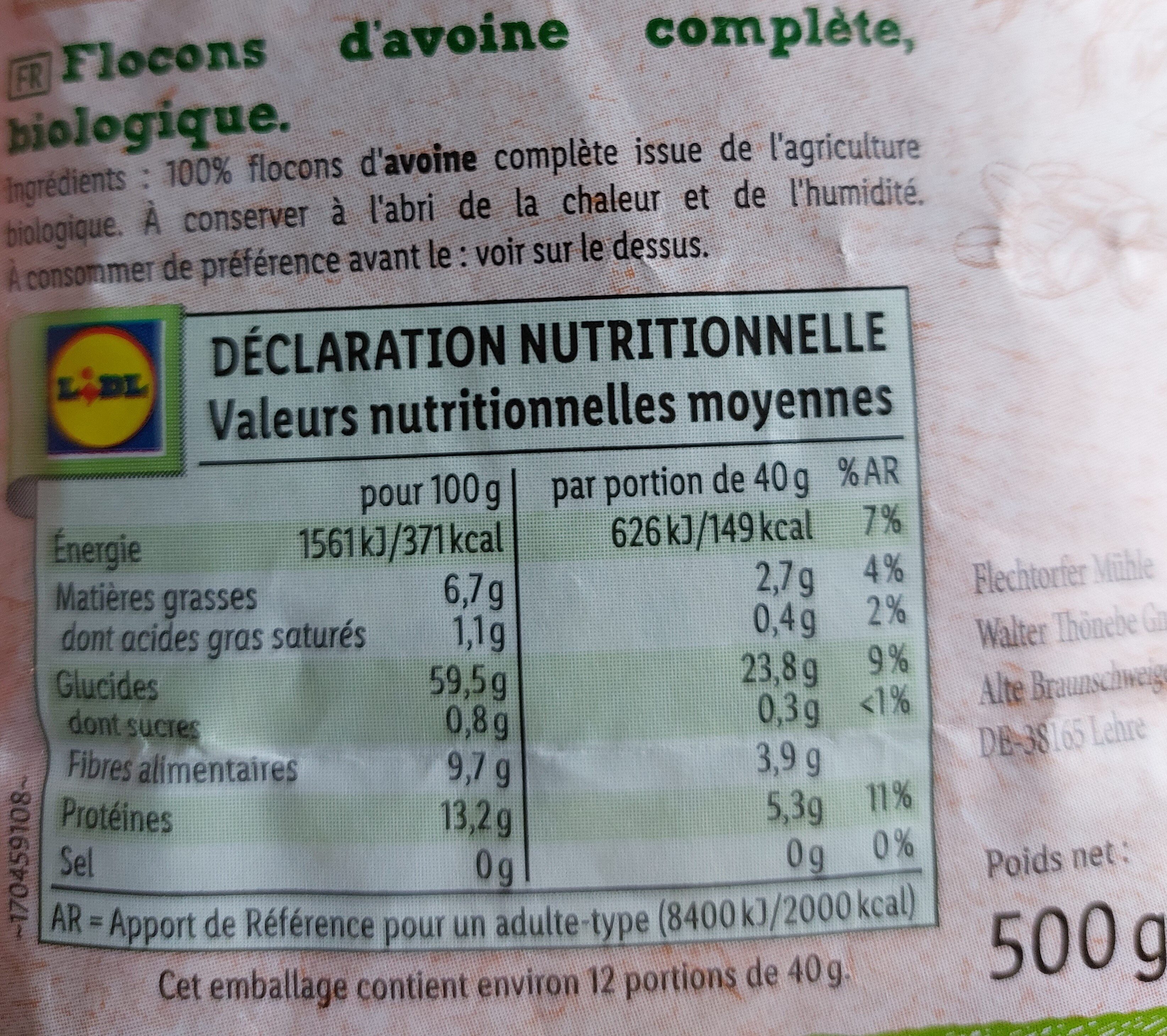 Flocons d'avoine complète - Nutrition facts