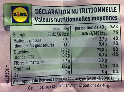 Flocons d'avoine complète - Dados nutricionais - fr