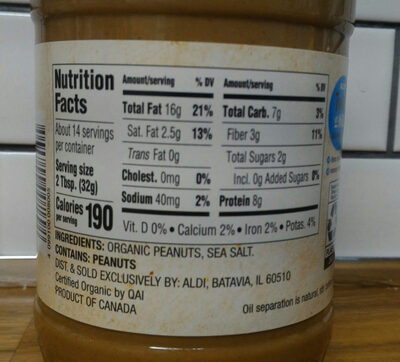 Unsweetened creamy peanut butter, creamy - Nutrition facts