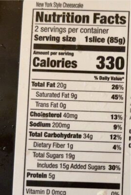New York style cheesecake I don’t know what I was - Nutrition facts