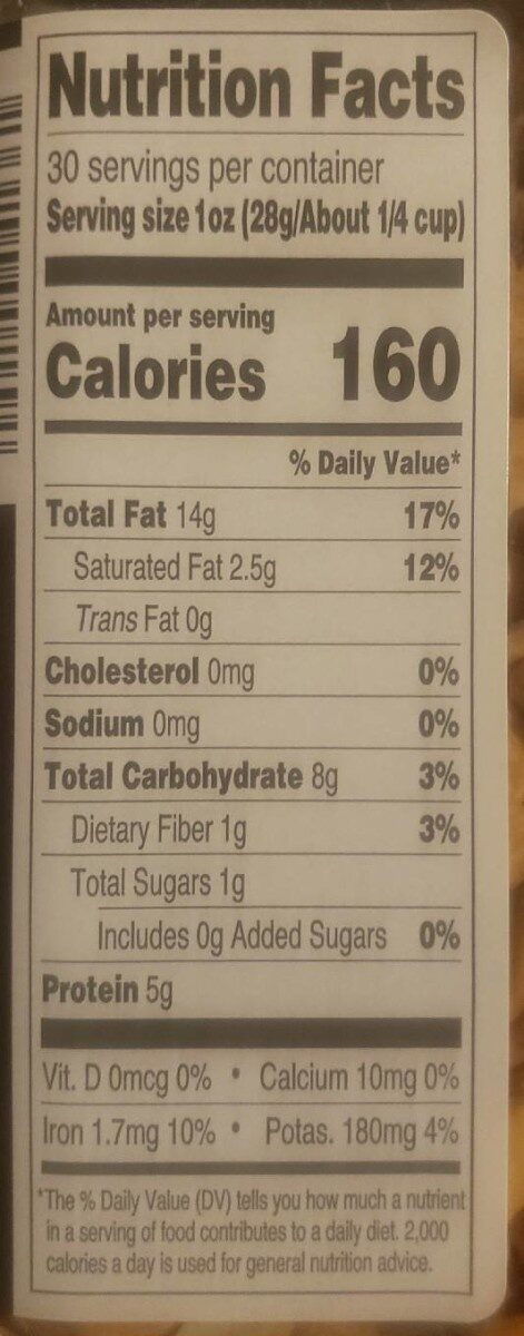Dexlue Whole Unsalted Cashews - Nutrition facts