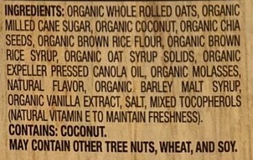 Coconut Chia Granola Cereal - Ingredients
