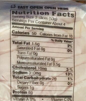 Deli Selected Oven Roasted Turkey Breast - Nutrition facts