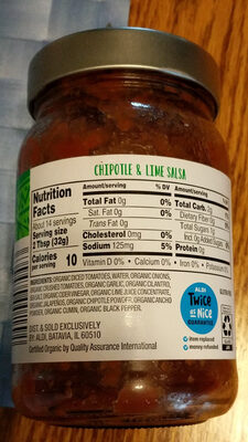 Medium, chipotle & lime salsa - Nutrition facts