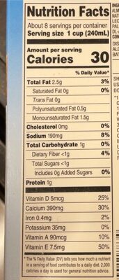 Unsweetened Almond Milk Vanilla - Valori nutrizionali - en