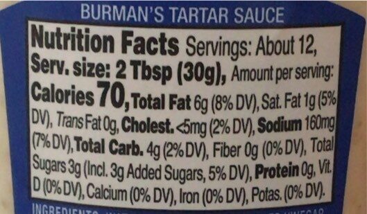 Tartar Sauce - Nutrition facts