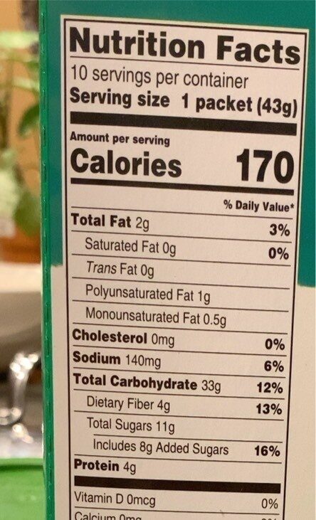 Instant Oatmeal - Nutrition facts