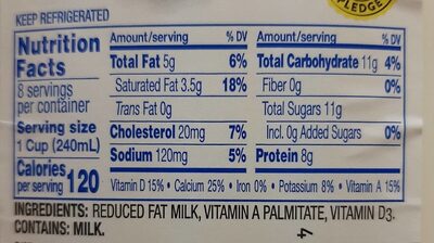 2% Reduced Fat Milk - Nutrition facts