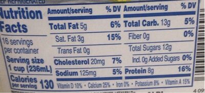 Reduced fat milk - Nutrition facts