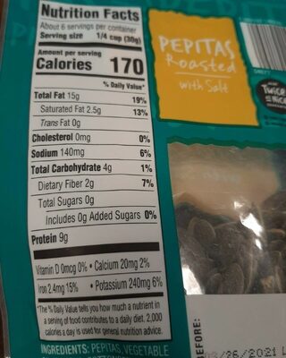 Roasted Pepitas - Nutrition facts