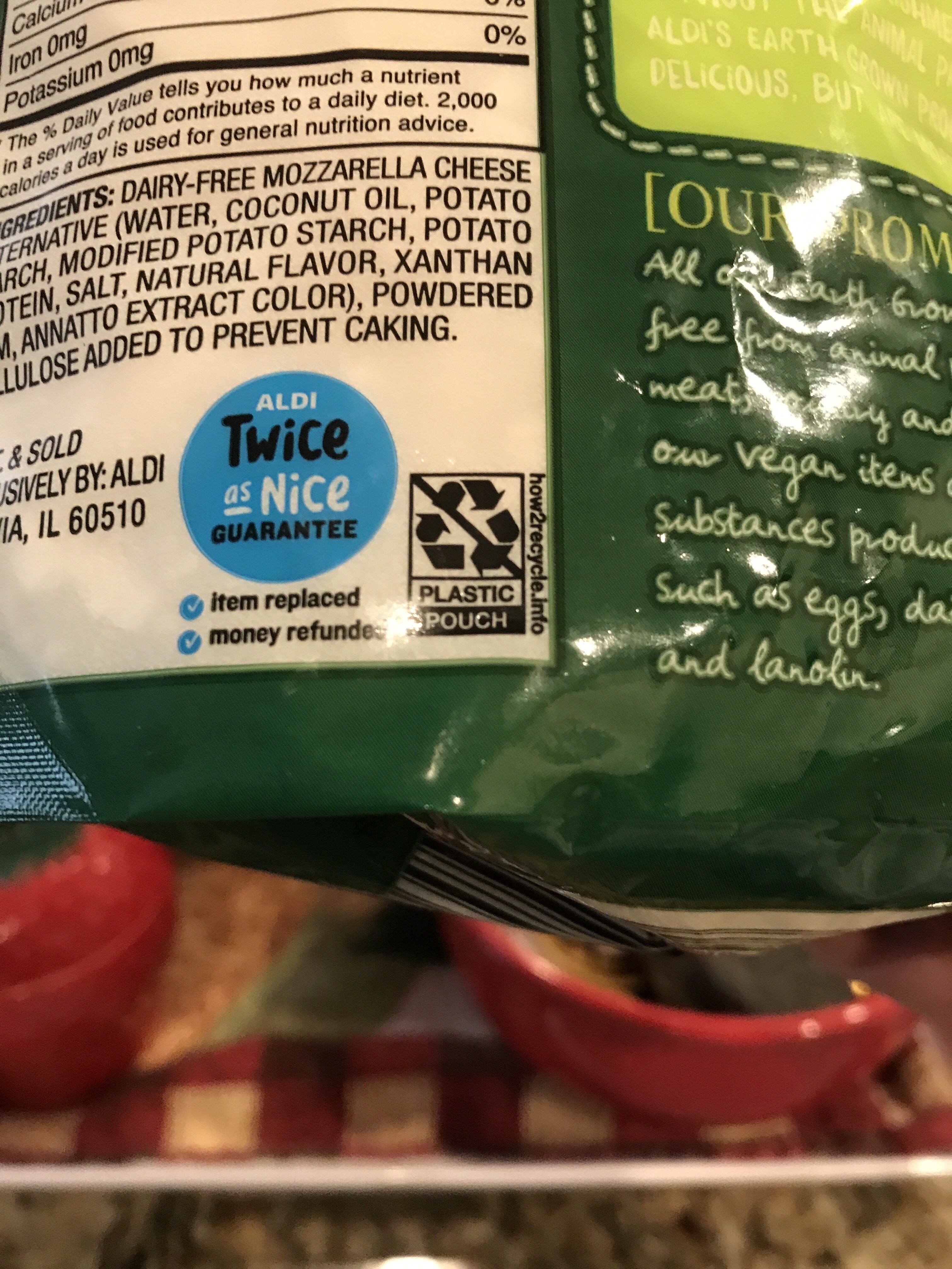 Audi’s Earth Grown Vegan Mazzarlla Cheese Alternative - Recycling instructions and/or packaging information